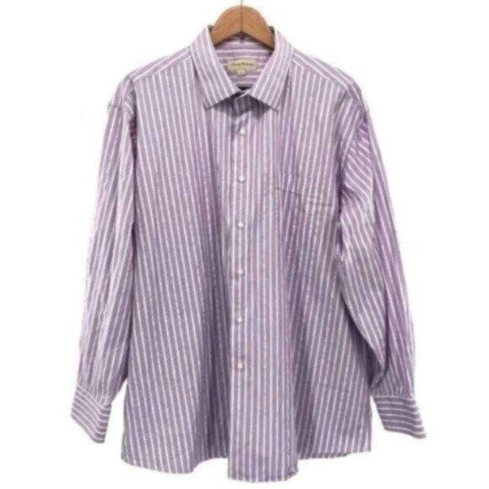 Tommy Bahama Men's Purple Striped Long Sleeve Dress Shirt